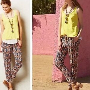 Anthropologie Pilcro & The Letterpress Womens Blue Pink Paz Ikat Jogger Pants 28
